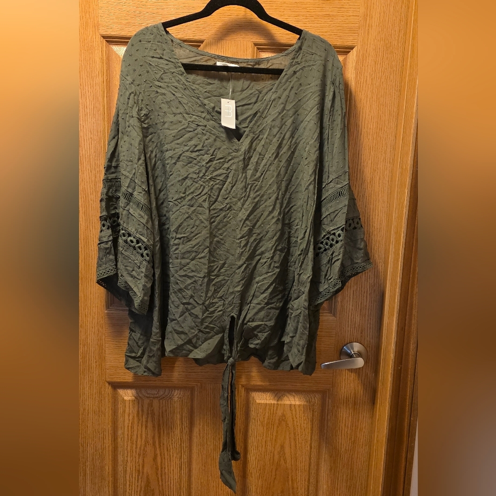 Maurices Olive Tunic with Crochet Sleeves